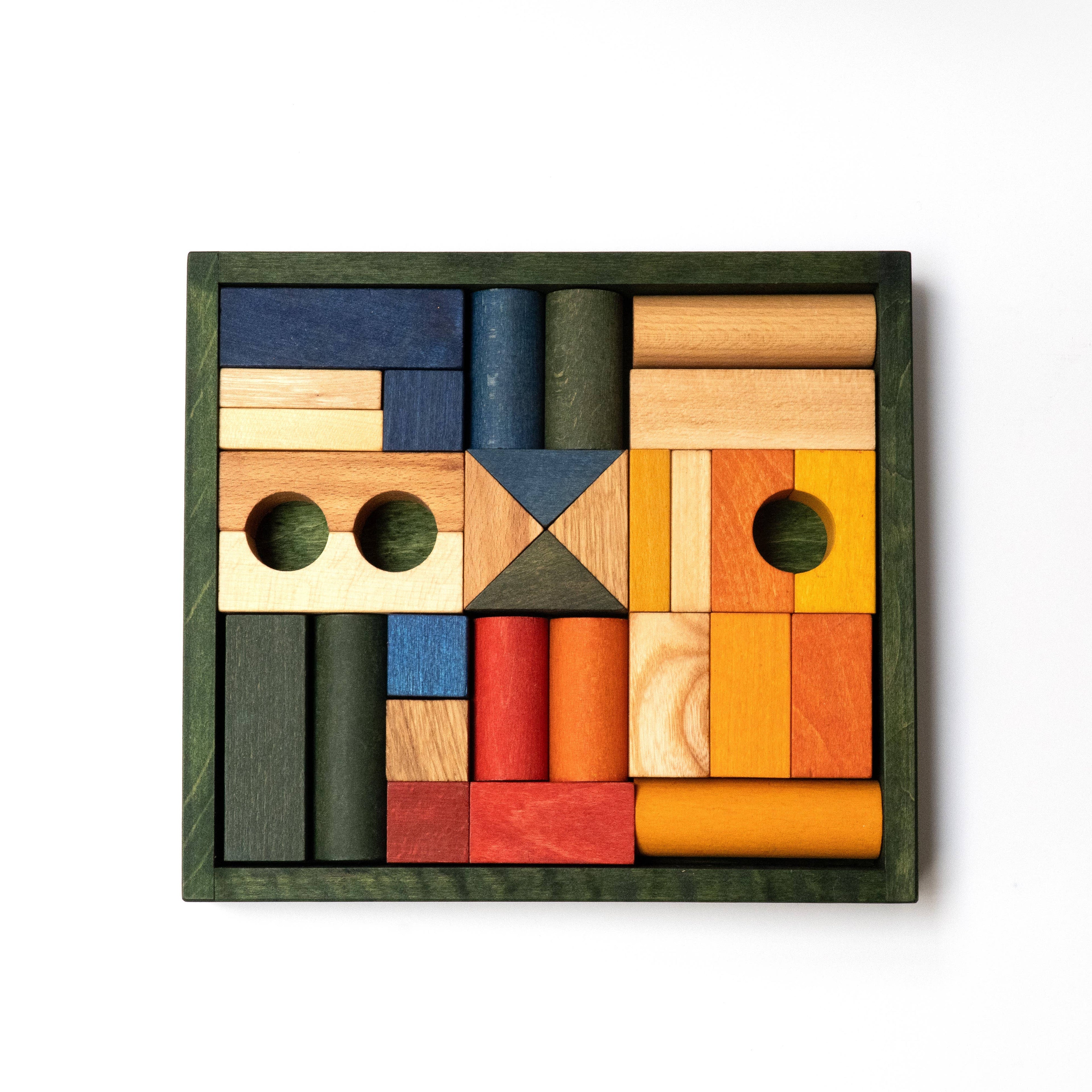 Wooden blocks in green tray - 30 pcs
