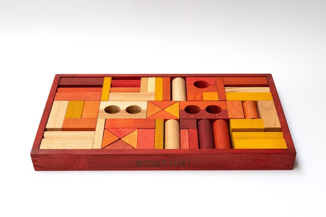 Wooden blocks in red tray - 54 pcs