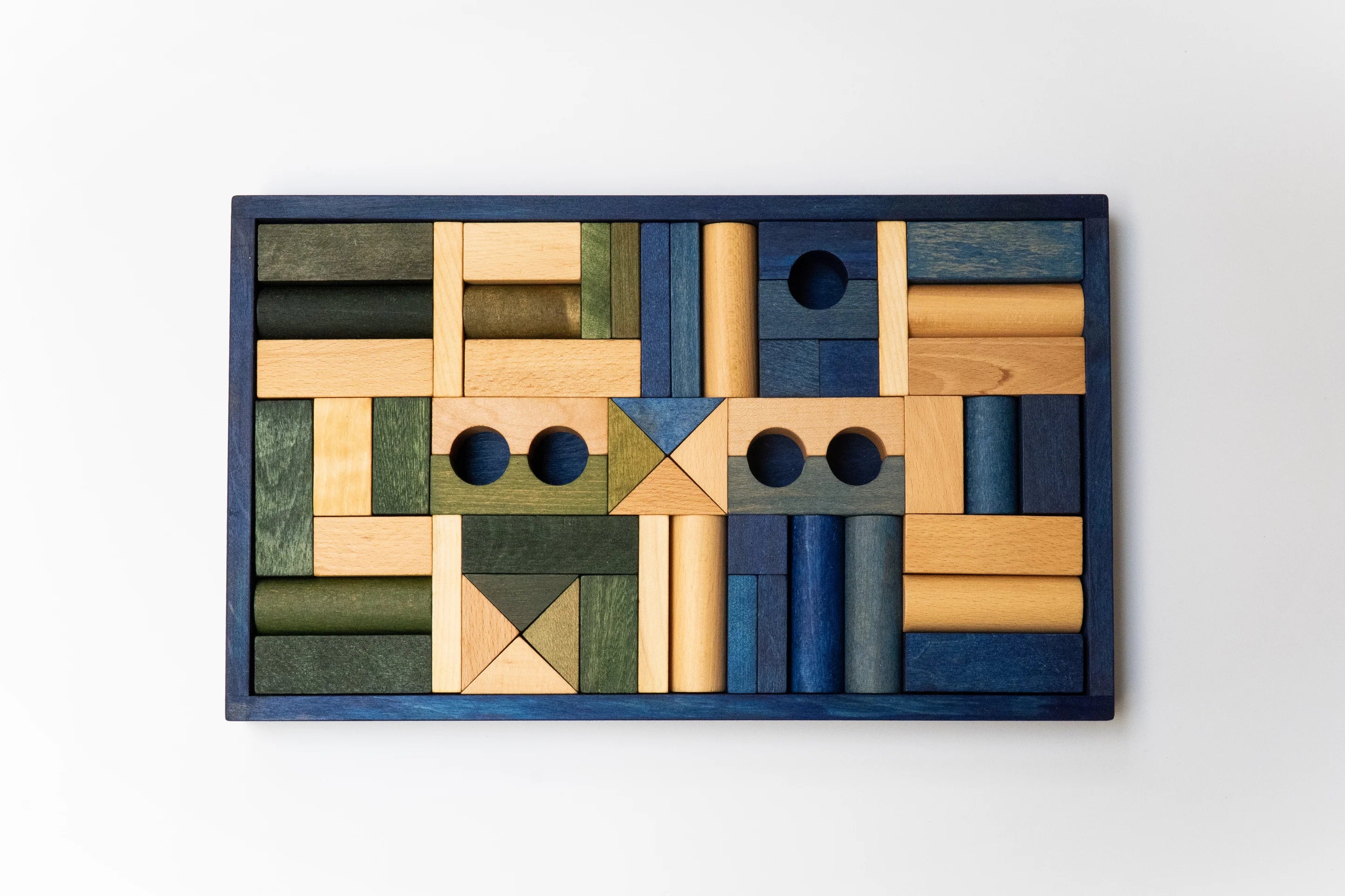 Wooden blocks in blue tray - 54 pcs