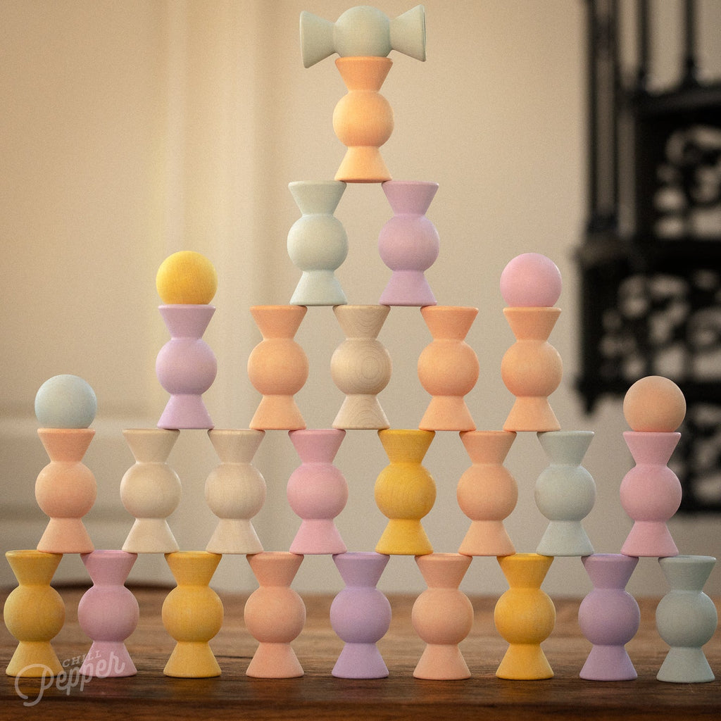 Chill Pepper Sweets – Wooden Stacking Game, Peachy Pastels (33 pcs)