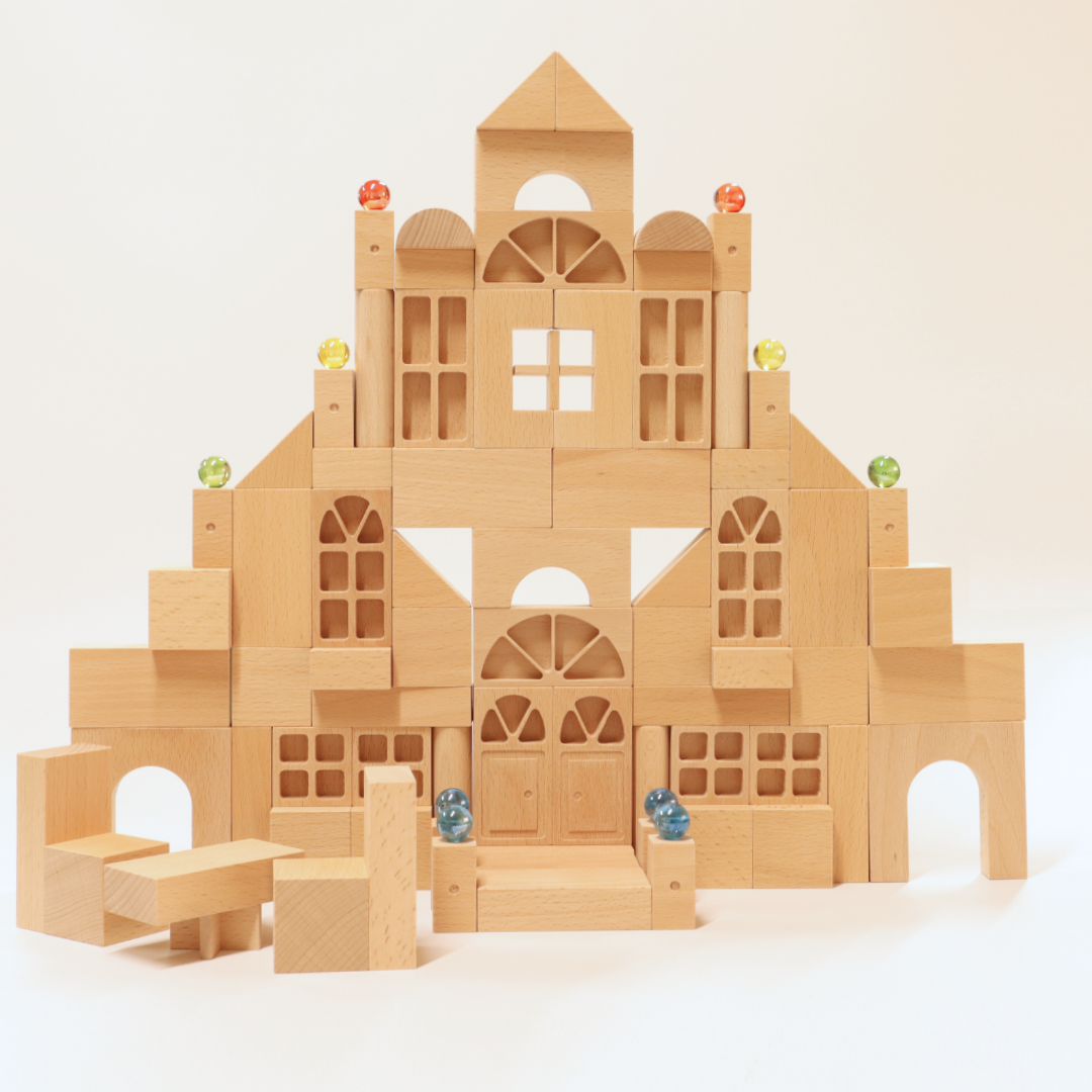 The Castle Set in Wooden Tray – Building Blocks with 10 Marbles