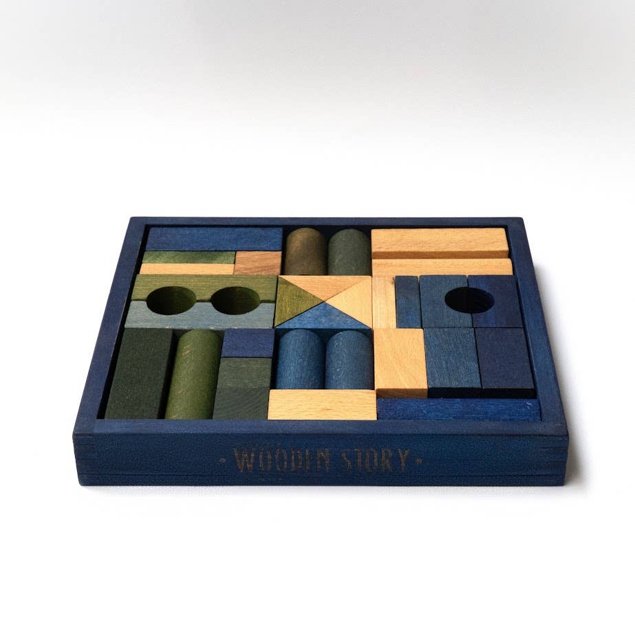 Wooden blocks in blue tray - 30 pcs