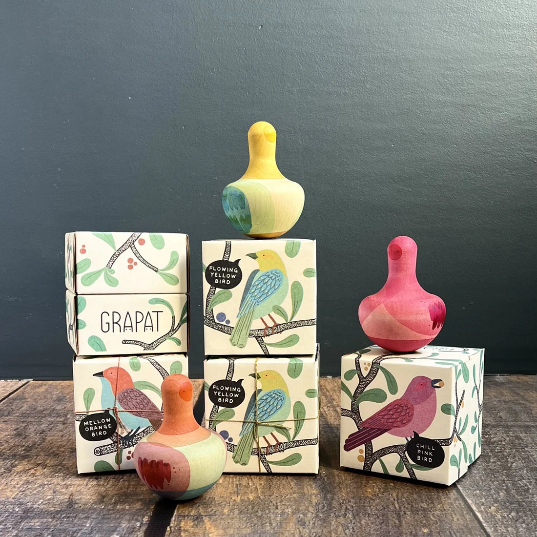 Chill Pink Bird – Wooden Rocking & Spinning Toy