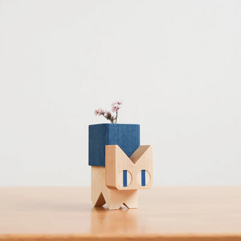 Neko Block Cat Flower Vase – Wooden Cat Planter & Bud Vase