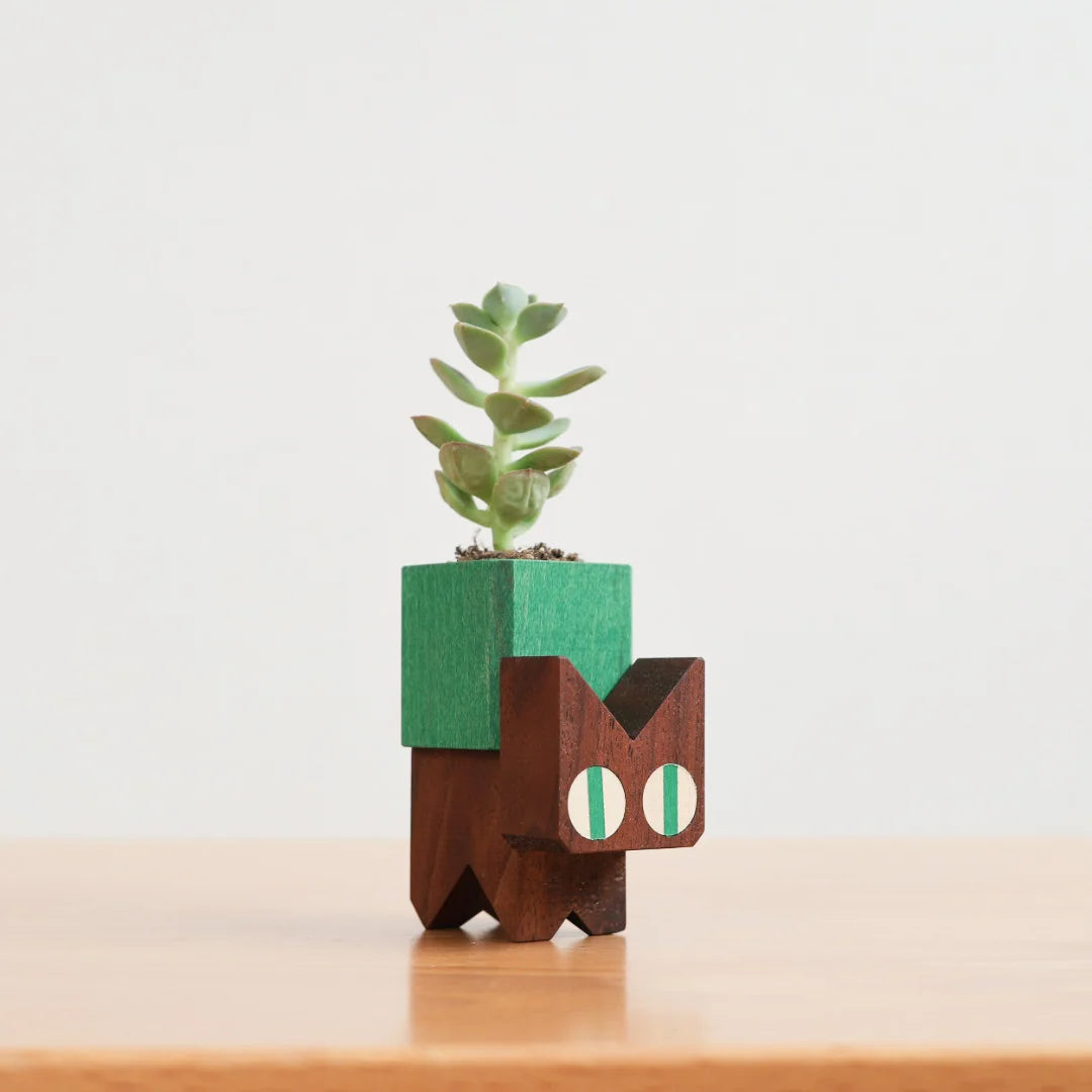 Neko Block Cat Flower Vase – Wooden Cat Planter & Bud Vase