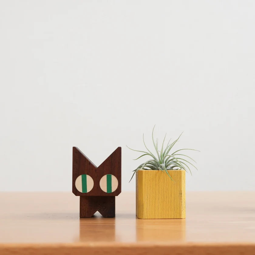 Neko Block Cat Flower Vase – Wooden Cat Planter & Bud Vase